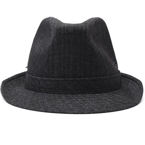 Classic dark grey wool blend fedora hat for elderly men with retro textured fabric