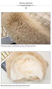 Dettaglio del berretto in maglia spessa con fodera in morbido peluche e trama beige calda