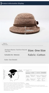 Detailed size chart for cotton cloche hat showing 5.5cm brim width and head circumference guide