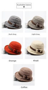Winter knitted bucket hats with bow and pompom details in five different colors
