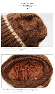 Detailed view of thick knit outer layer and warm fleece lining on winter beanie hat