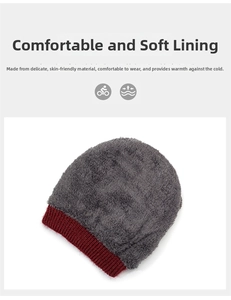 Detail of soft grey faux fur lining and deep red knit cuff for cold weather warmth