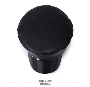 Top view of black PU leather baker boy hat with silver metal star rivets decoration