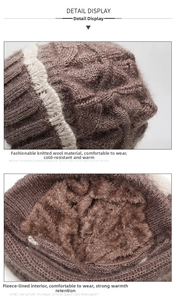 Detailaufnahme der dicken Strickwolle außen und des warmen Fleecefutters der Mütze
