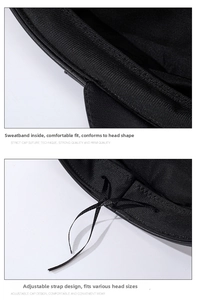 Detail of adjustable inner drawstring and sweatband inside the black PU leather flat cap