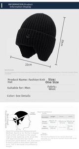 Size chart for knit beanie showing dimensions 22x29cm and head circumference guide