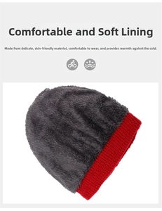 Detailed view of winter knit beanie with thick thermal fleece lining for elderly women