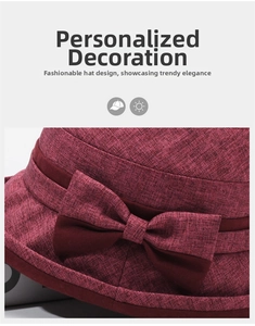 Dettaglio del cappello da sole bordeaux con trama intrecciata e decorazione con fiocco in velluto