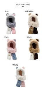 Detail view of plush bear ear hats with star embroidery in five assorted colors