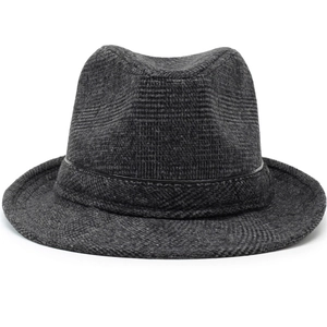 Chapeau Fedora classique gris foncé pour homme avec motif à carreaux et ruban noir élégant