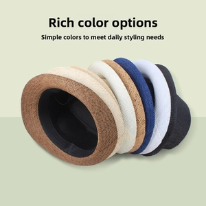 Detailed view of stackable breathable straw sun hats in six assorted colors for summer