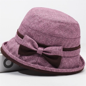 Cappello da sole in stile francese con fiocco in tessuto misto viola e grigio per donne