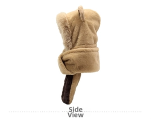 Side view of plush thermal winter hood with cute bear ears and thick faux fur lining
