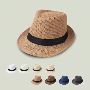 Unisex Summer Breathable Woven Fedora Straw Hat Short Brim Sun Protection Jazz Hat For Outdoor Vacation Beach Travel Hat