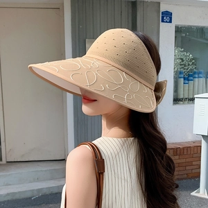 Detailansicht beige Sonnenhut mit Stickerei, atmungsaktivem Mesh und Schleifendekor