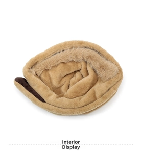 Detailed interior view showing the soft brown plush lining of the winter hat set