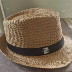 Unisex woven straw fedora hat with black NAPA ribbon for outdoor summer sun protection