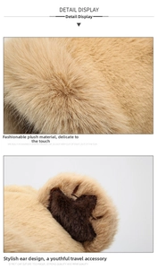 Macro detail of plush faux fur texture and bear ear design on a winter thermal hat