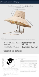 Detailed size chart for wide brim sun hat with 17cm brim and adjustable 56-60cm circumference