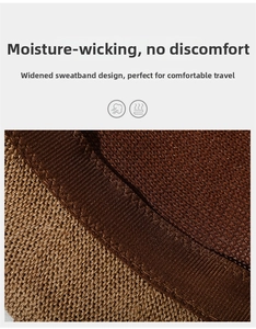 Detail of the wide brown sweatband and breathable knit texture inside the sun hat
