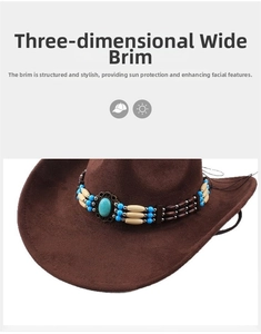 Détail de la bande de perles du chapeau de cowboy et décor central en turquoise