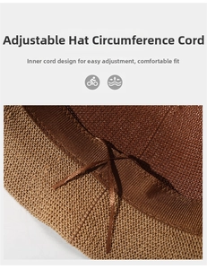 Detail of adjustable inner ribbon and breathable knit texture on a sun hat