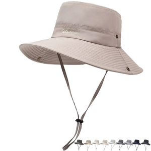 Outdoor Quick-Dry Bucket Hat For Women Wide Brim Windproof Rope Sun Protection Embroidery Foldable Hiking Fishing Hat
