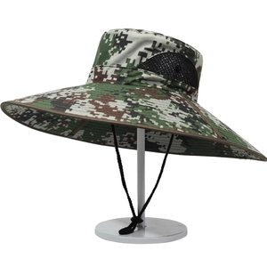 Men's wide brim sun hat with digital camouflage pattern and mesh vents for fishing