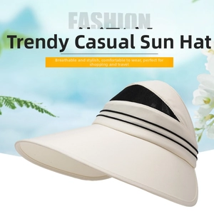 Detail view of large brim sun hat with breathable black mesh and chic beige fabric
