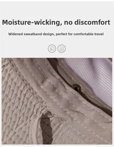 Detail of moisture-wicking sweatband and breathable mesh lining of the khaki sun hat