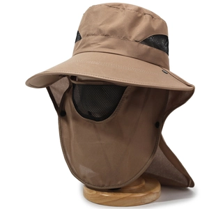 Close-up of detachable face cover and neck flap on the sun protection fishing hat