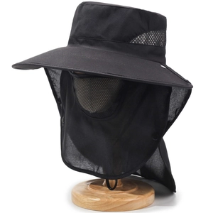 Men's outdoor fishing sun hat with wide brim, removable face mask and neck flap cover