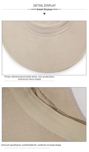 Detail view of large brim sun hat with interior sweatband and reinforced stitching
