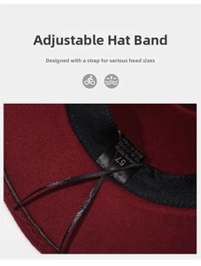 Close-up of adjustable inner strap and 100% polyester label on a burgundy cowboy hat