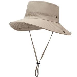 Quick-dry breathable outdoor sun hat with wide brim and adjustable windproof rope in khaki