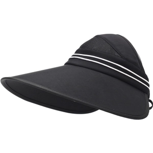Detail of wide-brim sun hat with breathable mesh and stylish white decorative stripes