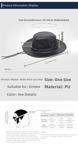 Size chart for western PU leather cowboy hat with 56-60cm adjustable head circumference
