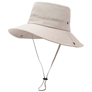 Light beige quick-dry outdoor sun hat with wide brim and adjustable chin strap