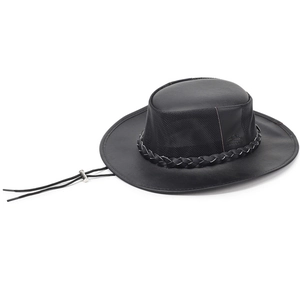 Retro Western Cowboy Hat PU Leather Mesh Breathable Outdoor Riding Hat With Adjustable Windproof Rope For Men Women Hat