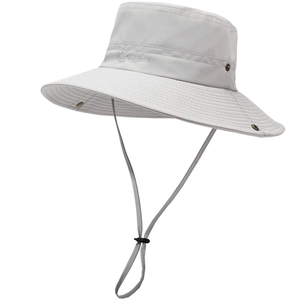 Quick-dry breathable grey sun hat with wide brim and adjustable chin strap for hiking