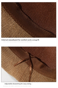 Detail of adjustable inner drawstring and moisture-wicking sweatband on a knit sun hat