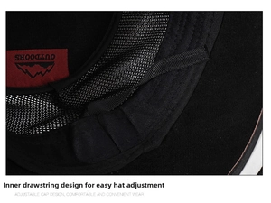 Detail view of adjustable drawstring and mesh lining on a vintage western cowboy hat