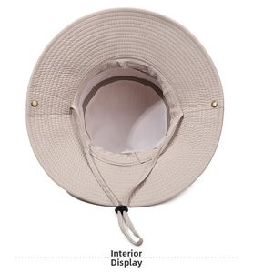 Interior view of sun hat showing breathable mesh lining and adjustable chin strap