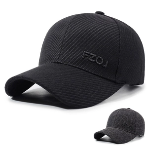 Men's wool blend baseball cap with ear flaps and FZOJ embroidery in black and gray