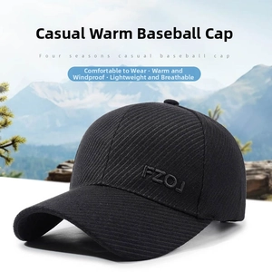 Close-up of black textured wool baseball cap with detailed FZOJ embroidery for men