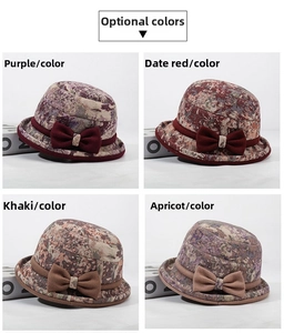 Multiple color options for floral winter bucket hats featuring decorative bow knots