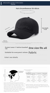 Size chart and head circumference measurement guide for adjustable winter baseball caps