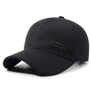 Black wool baseball cap for men with ear flaps and FZOJ embossed logo for winter warmth