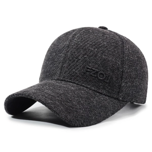 Men's dark gray wool baseball cap with ear protection and 3D FZOJ side emblem