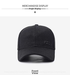 Detail shot of the black wool baseball cap showing the twill fabric and 3D FZOJ embroidery